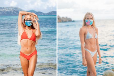 a person wearing a bikini and standing on a beach