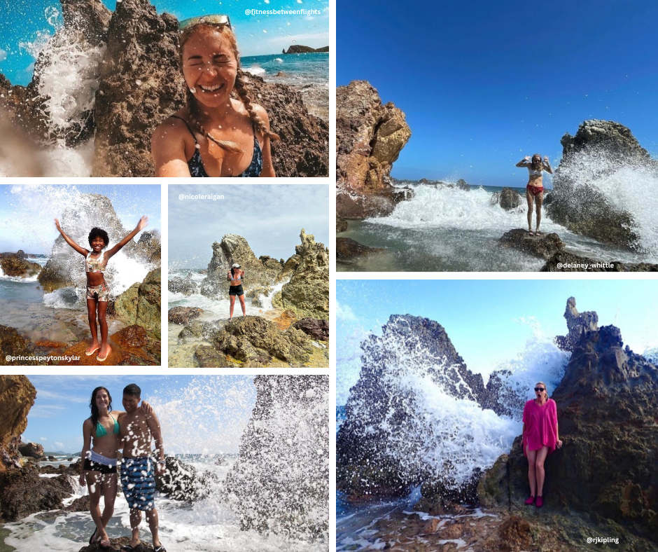 a woman jumping into the water